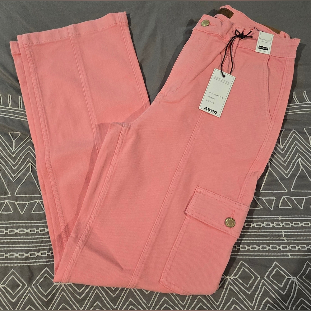Judy Blue Pink High Rise Cargo Straight Jeans Size 11/30